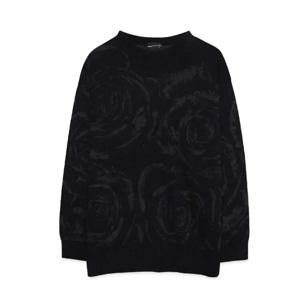 LAD MUSICIAN BIG ROSE WJQ KNIT PULLOVER "BLACK x CHARCOAL"