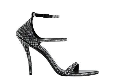 BALENCIAGA Women's Honey 110mm Sandal in Suede Goatskin with Rhinestones "BlackGrey"