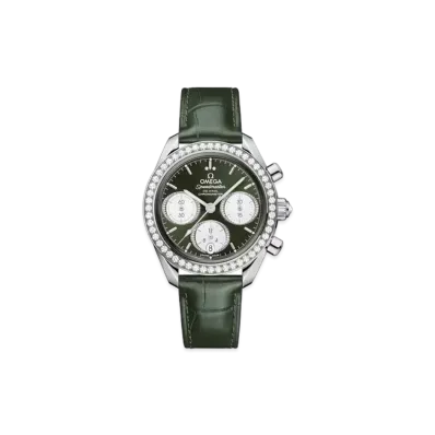 OMEGA Speedmaster Co-Axial Chronometer Bezel Diamonds Alligator Leather Strap 38MM "Stainless Steel/Green" 324.18.38.50.60.001