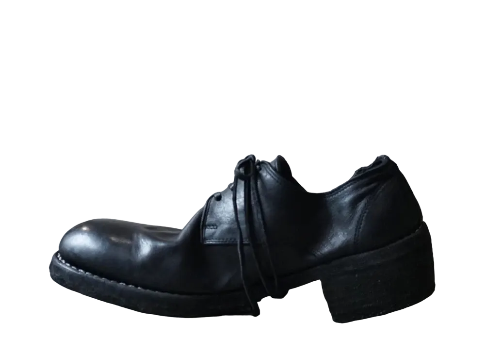 GUIDI Women's Classic Derby Horse Full Grain Leather "Black" 792Z Double Leather Sole