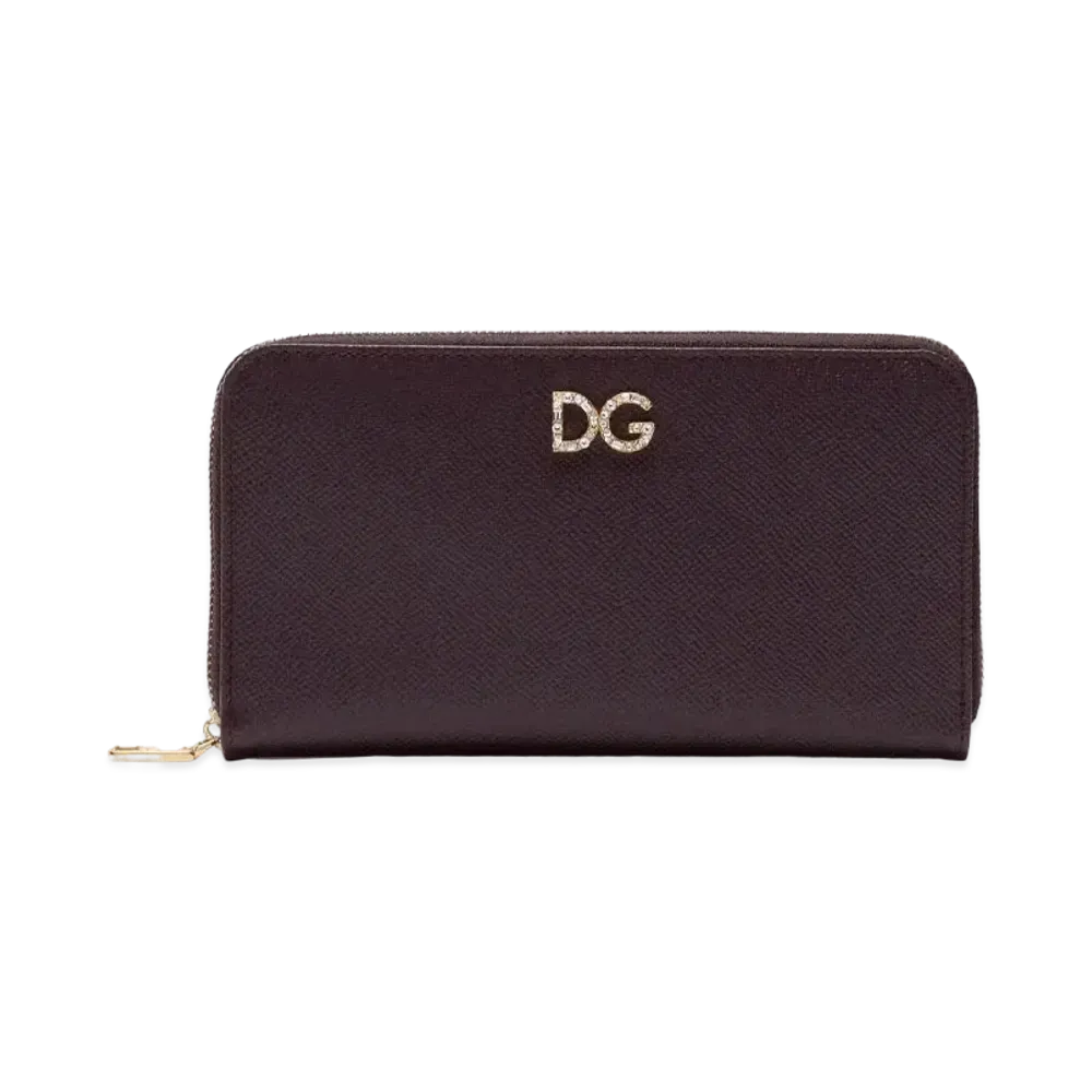 Dolce&Gabbana Zip Around Wallet Dauphine Calfskin DG Rhinestone "Violet"
