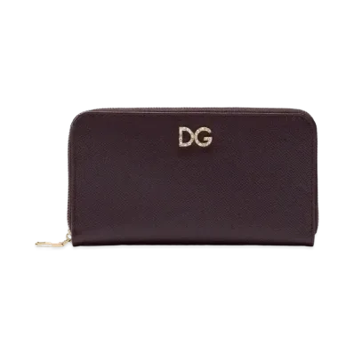Dolce&Gabbana Zip Around Wallet Dauphine Calfskin DG Rhinestone "Violet"