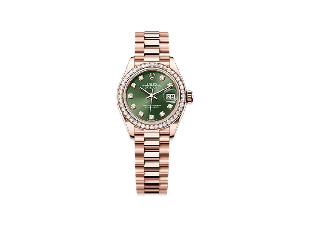 ROLEX Lady-Datejust 28mm Everose Gold Diamond 279135RBR "Olive Green"
