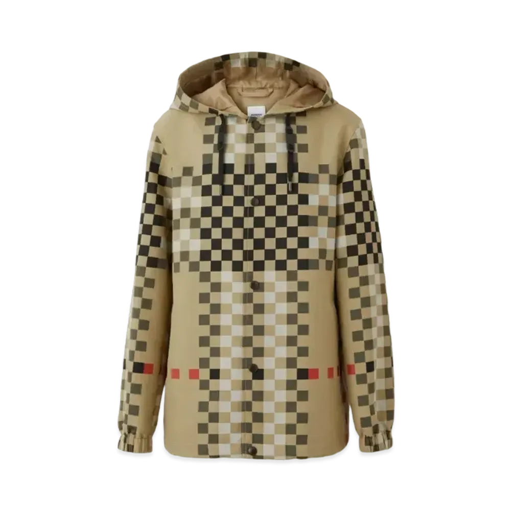 Burberry Men's Pixel Check Nylon Hooded Jacket "Archive Beige"
