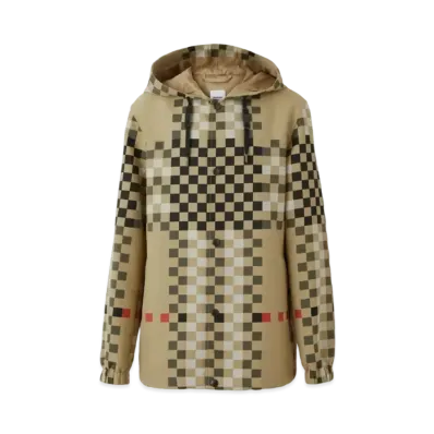 Burberry Men's Pixel Check Nylon Hooded Jacket "Archive Beige"