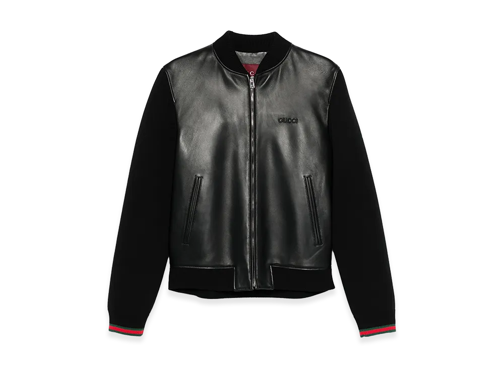 GUCCI Nappa Leather And Knit Bomber Jacket "Black"