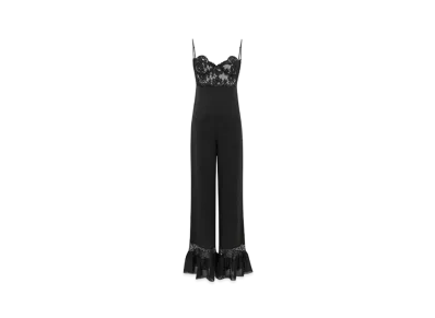 Saint Laurent Women's Jumpsuit in Silk Satin and Lace "Black"