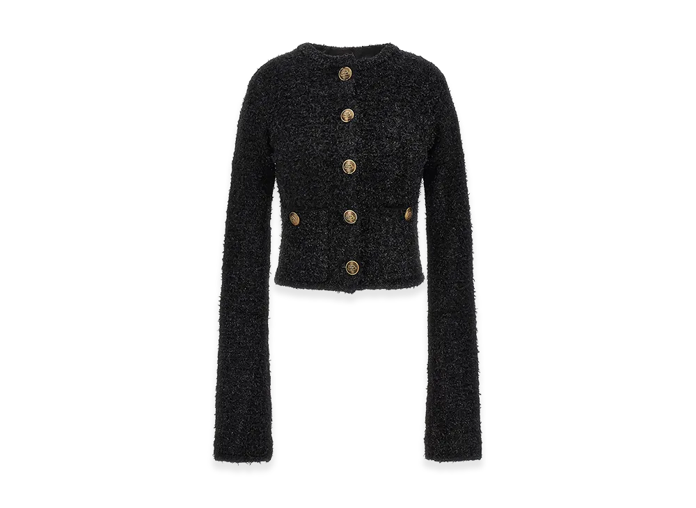 BALENCIAGA Women's Cropped Tweed Cardigan "Black"