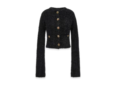 BALENCIAGA Women's Cropped Tweed Cardigan "Black"