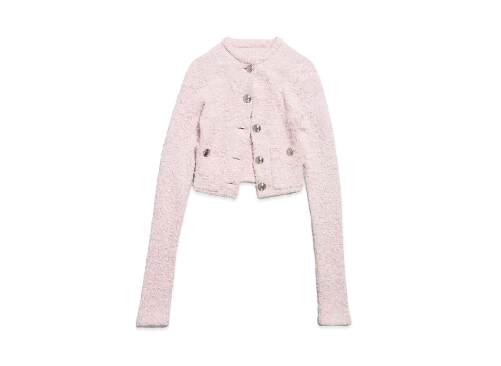 BALENCIAGA Women's Cropped Cardigan Cotton Tweed Knit "Pink"