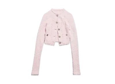 BALENCIAGA Women's Cropped Cardigan Cotton Tweed Knit "Pink"