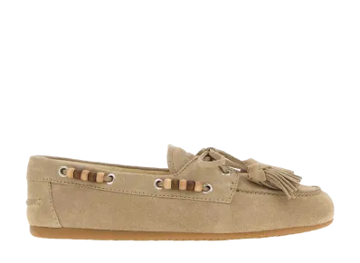 MIU MIU Women's Suede Deck Shoes with Tassels "Desert Beige"