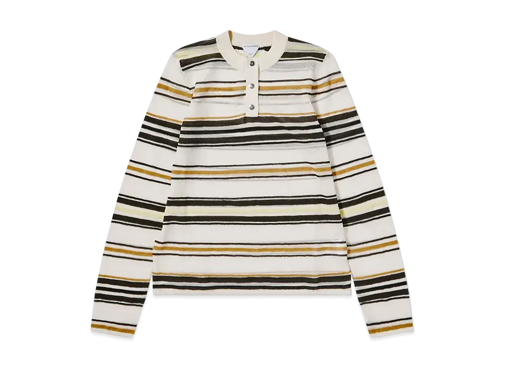 Bottega Veneta Striped Cotton Polo "Dove/yellow/nude"