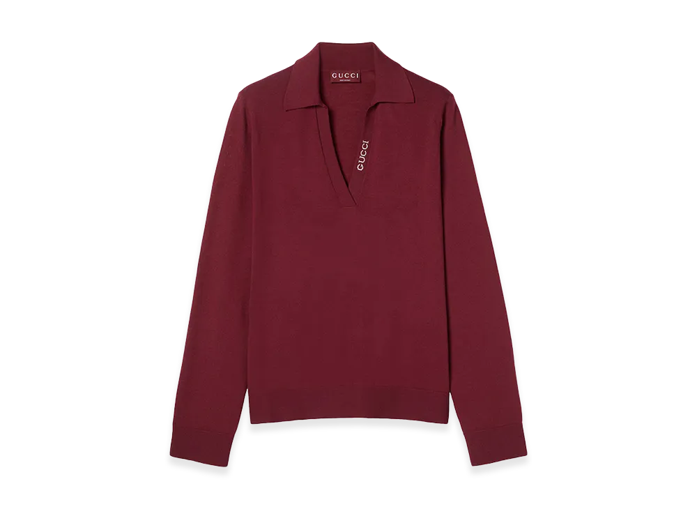 GUCCI Women's Ultrafine Wool Polo Shirt "Red"