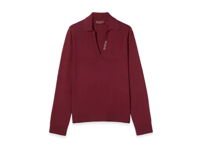 GUCCI Women's Ultrafine Wool Polo Shirt "Red"