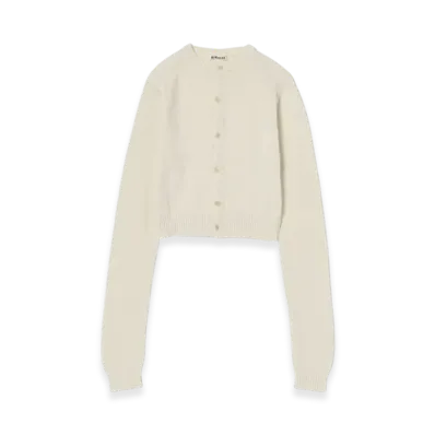 AURALEE Summer Cashmere Knit Crew Neck Cardigan "Ivory White"