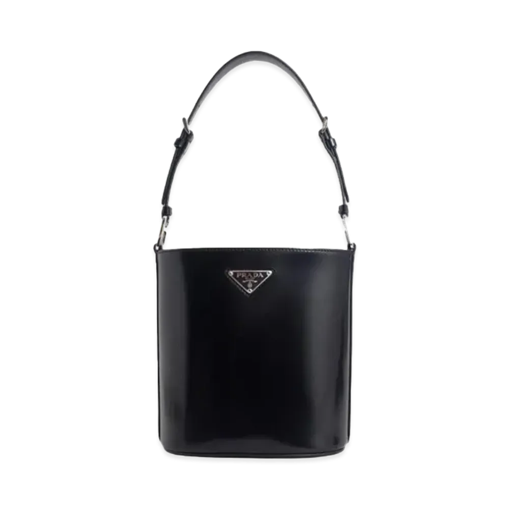 PRADA Mini Brushed Leather Bucket Bag "Black"