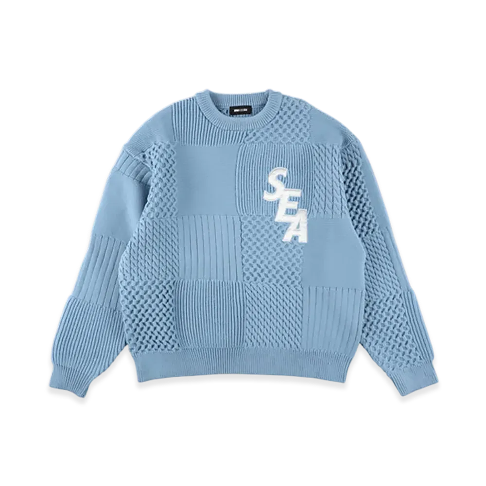 WIND AND SEA Patchwork Knit Sweater "Light Blue"