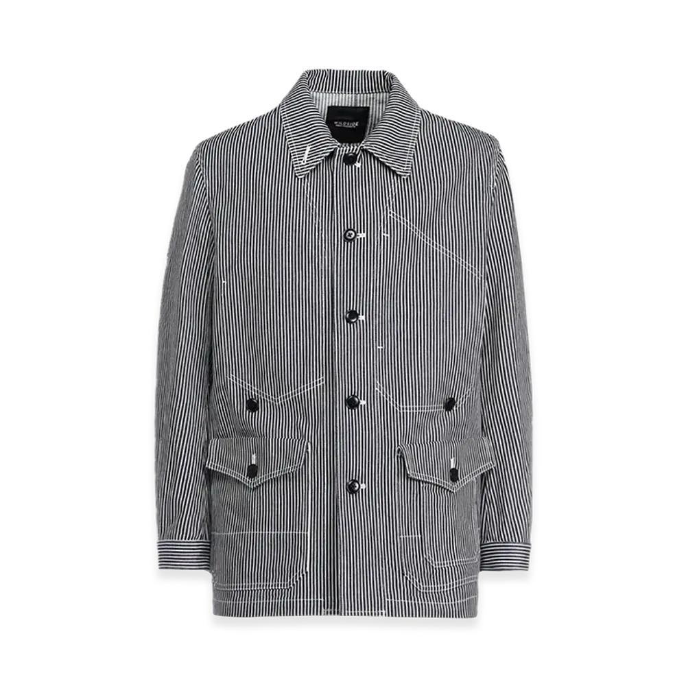 WILDSIDE YOHJI YAMAMOTO Hickory Stripe White Stitch Shirt Jacket "Navy/White"