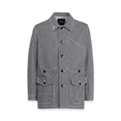 WILDSIDE YOHJI YAMAMOTO Hickory Stripe White Stitch Shirt Jacket "Navy/White"