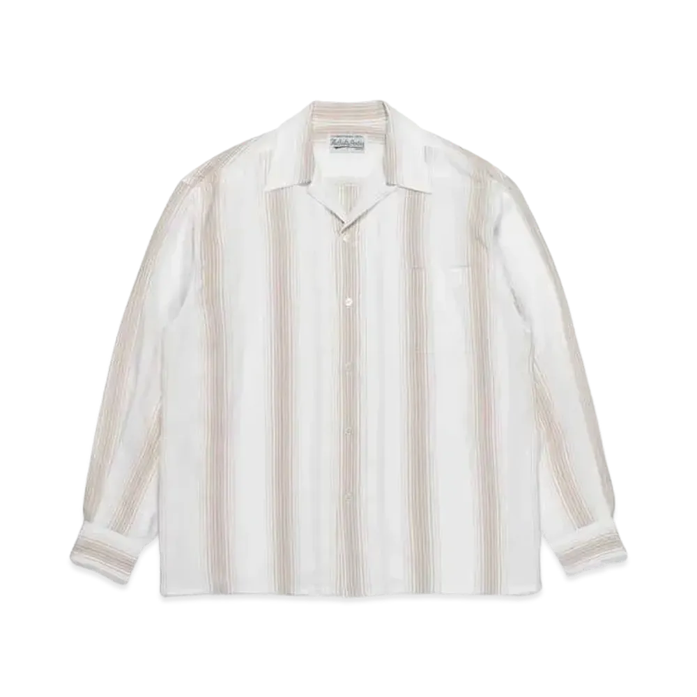 WACKO MARIA Striped Open Collar Shirt "White"