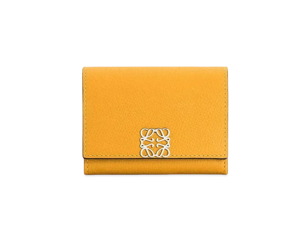 LOEWE Anagram Square Coin Cardholder In Pebble Grain Calfskin "Yellow Mango"