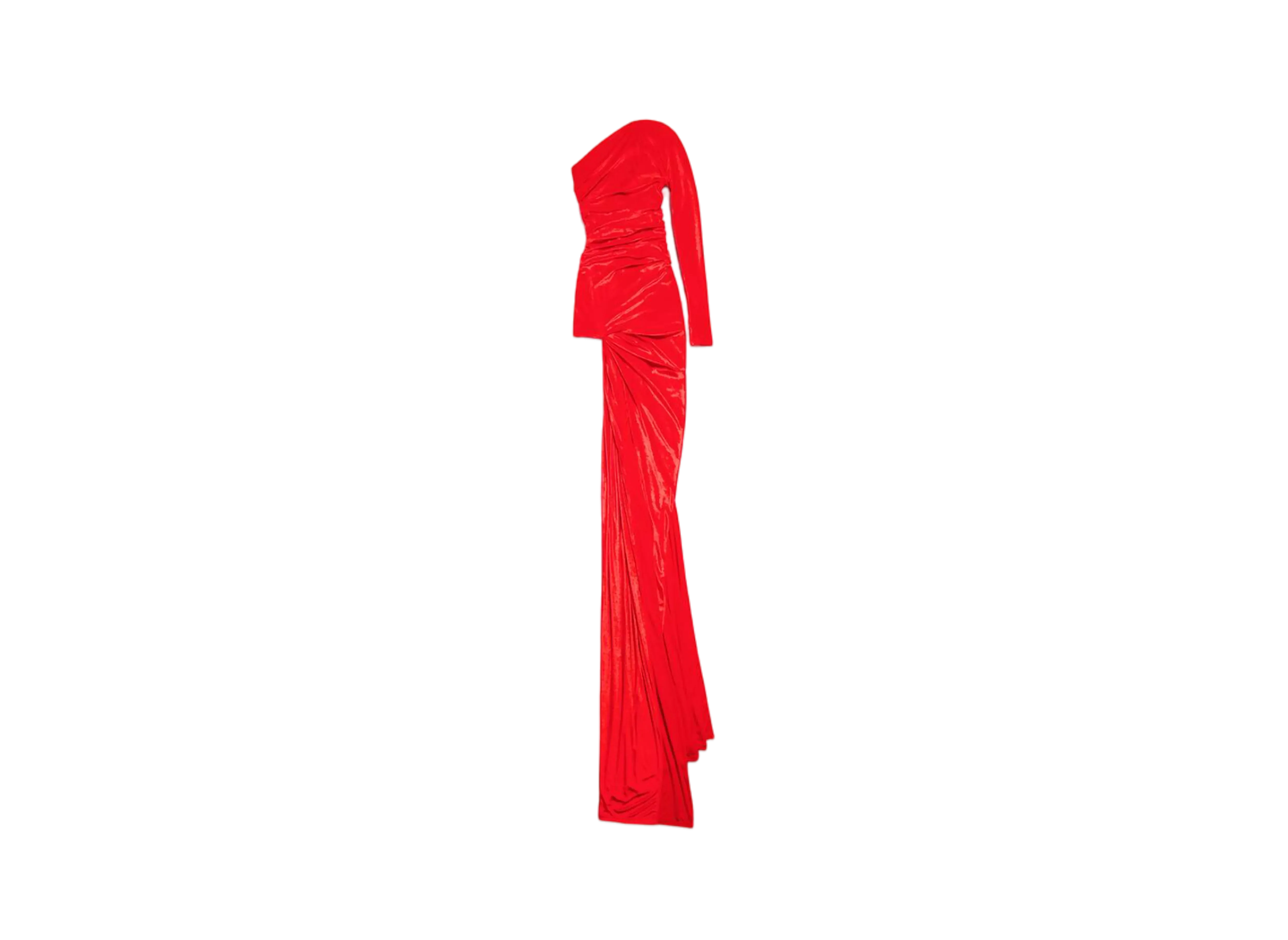 BALENCIAGA Women's Asymmetric Dress Fluid Velvet Jersey "Red"