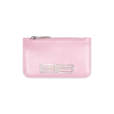 BALENCIAGA Gossip Long Coin And Card Holder In Stripe Embossed Calfskin "Pink"