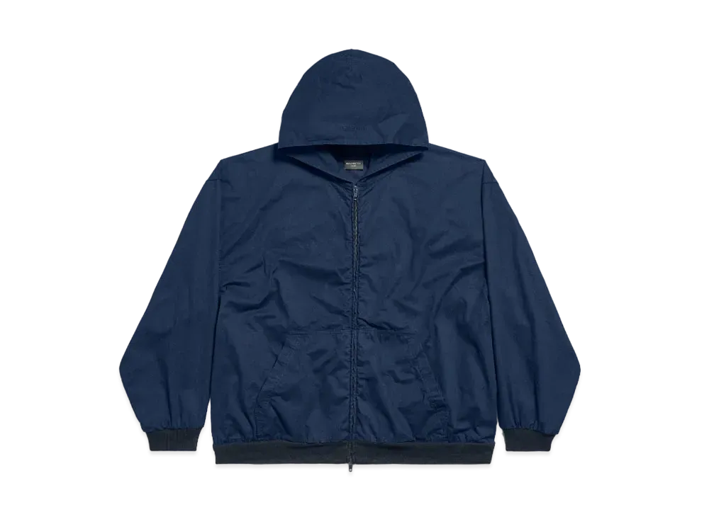 BALENCIAGA Zip-Up Hoodie Large Fit in Cotton Poplin "Dark Blue"