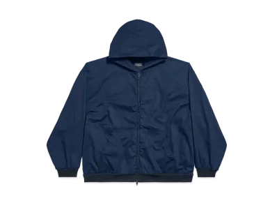 BALENCIAGA Zip-Up Hoodie Large Fit in Cotton Poplin "Dark Blue"