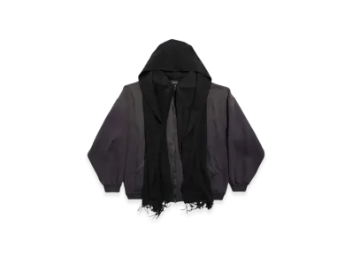BALENCIAGA Scarf Cotton Zip Up Hoodie "Faded Black"