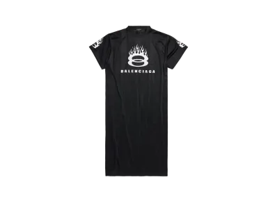 BALENCIAGA Burning Unity T-Shirt Maxi Dress in Striped Mesh "Black"
