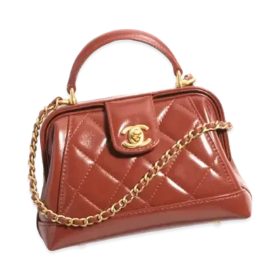 CHANEL Mini Bag with Top Handle Shiny Lambskin & Gold-Tone Metal "Brown"