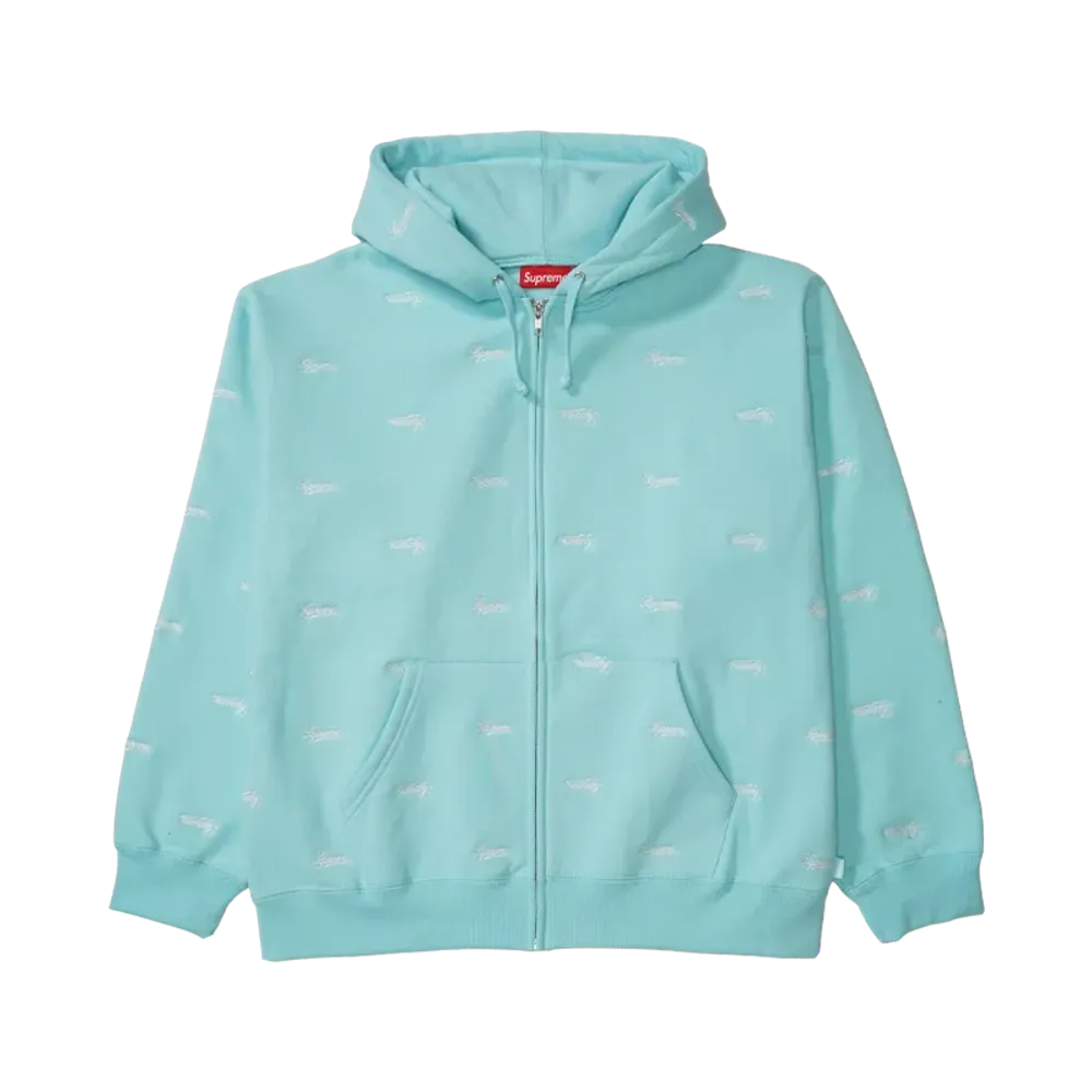 Supreme Repeat Script Zip Up Hooded Sweatshirt "Aqua"