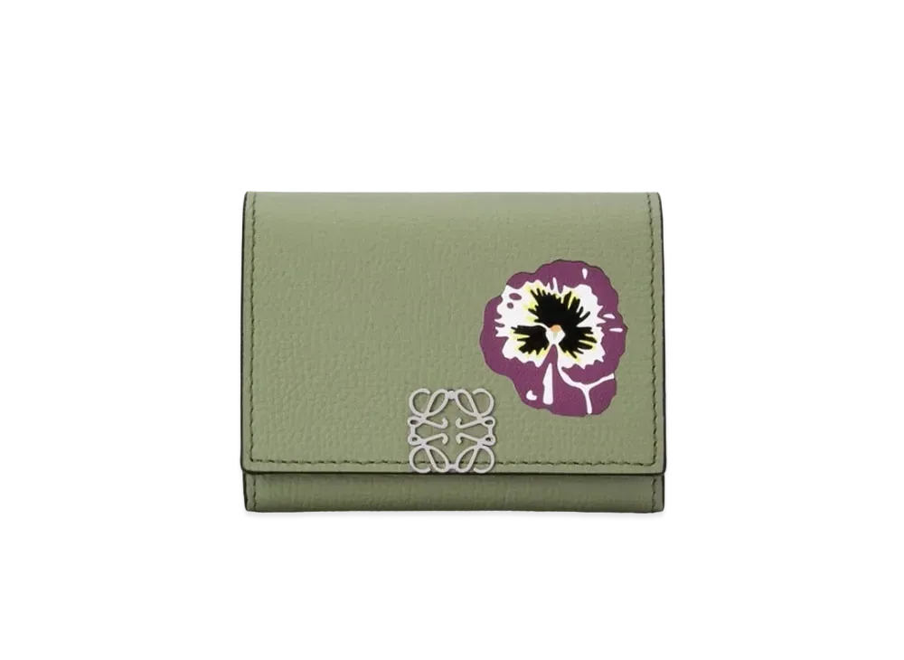 LOEWE Pansies Coin Cardholder In Classic Calfskin "Rosemary"