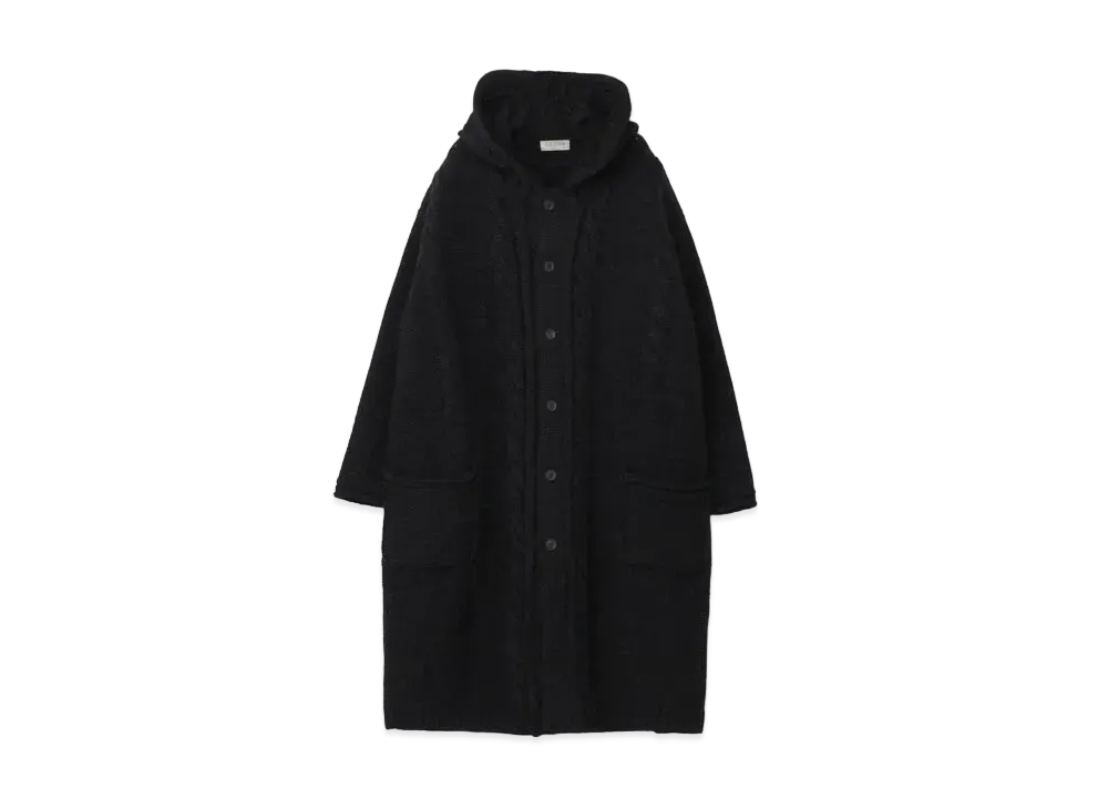 Yohji Yamamoto Pour Homme 3G REVERCE STITCHE CABLE PATTERN LONG HOODIE CARDIGAN "Black"