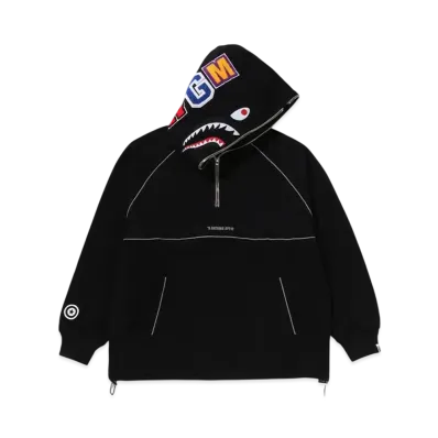 A BATHING APE Shark Logo Half Zip Relaxed Fit Pullover Hoodie "Black"