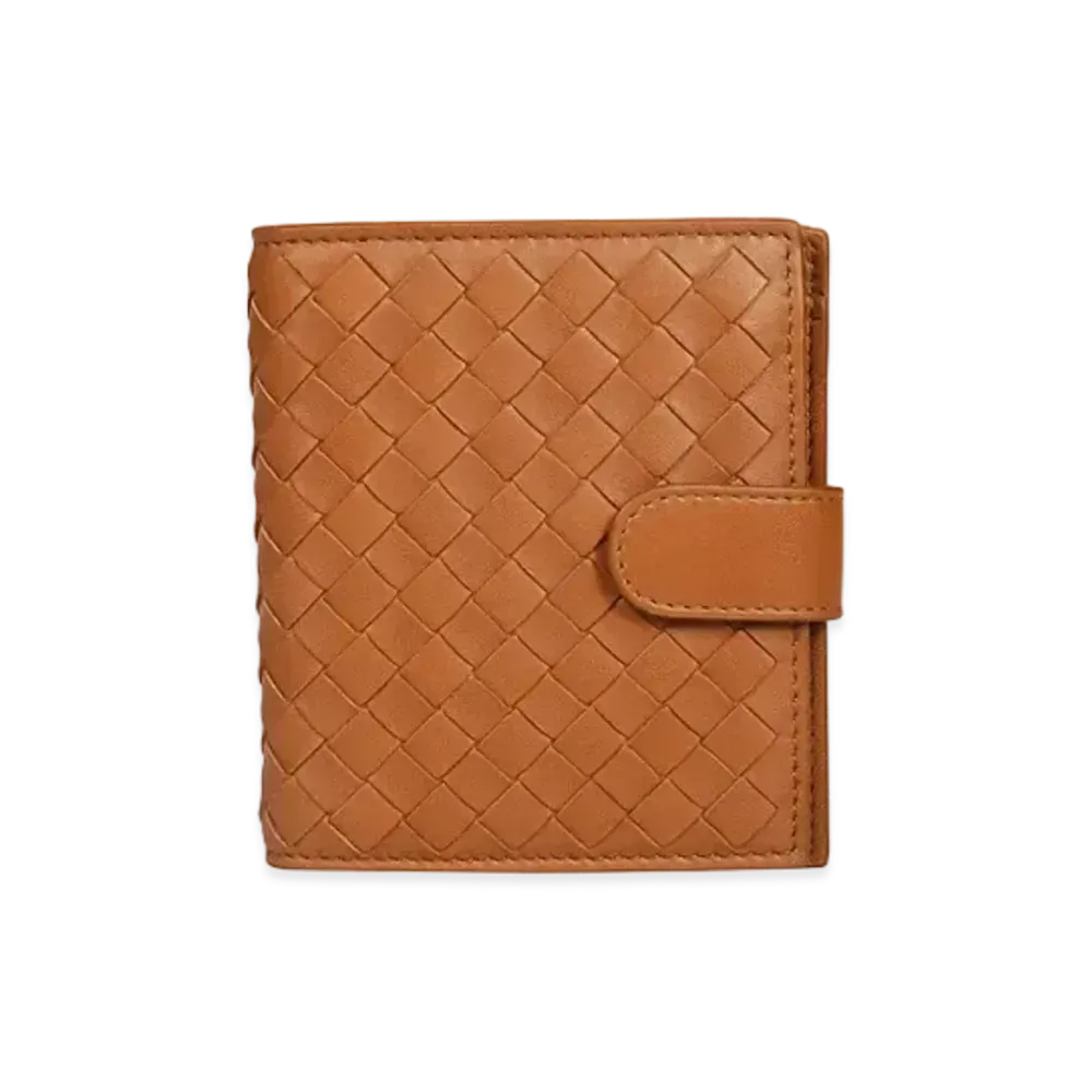 Bottega Veneta Intrecciato Lambskin Compact Bi-fold Wallet "Wood"