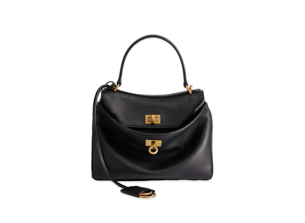 BALENCIAGA Rodeo Mini Handbag in Smooth Calfskin Aged-Gold Hardware "Black"