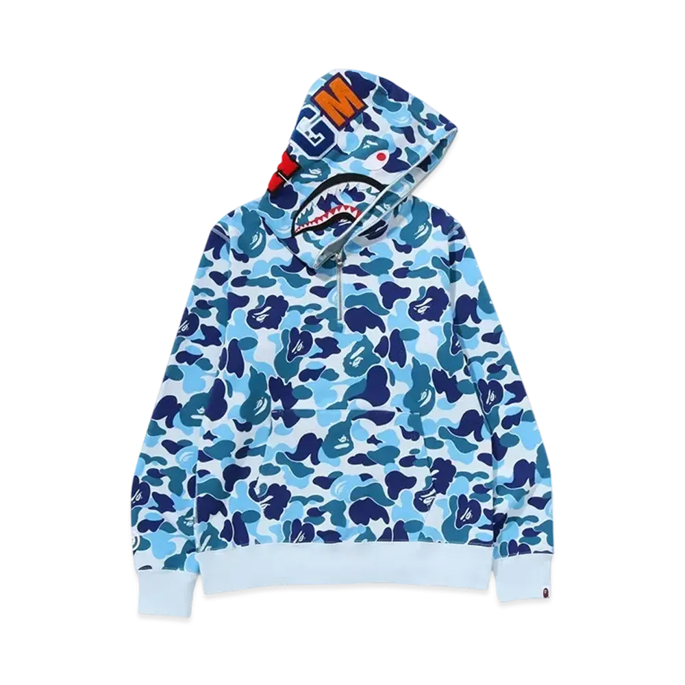 A BATHING APE ABC Camo Shark Half Zip Pullover Hoodie "Blue"