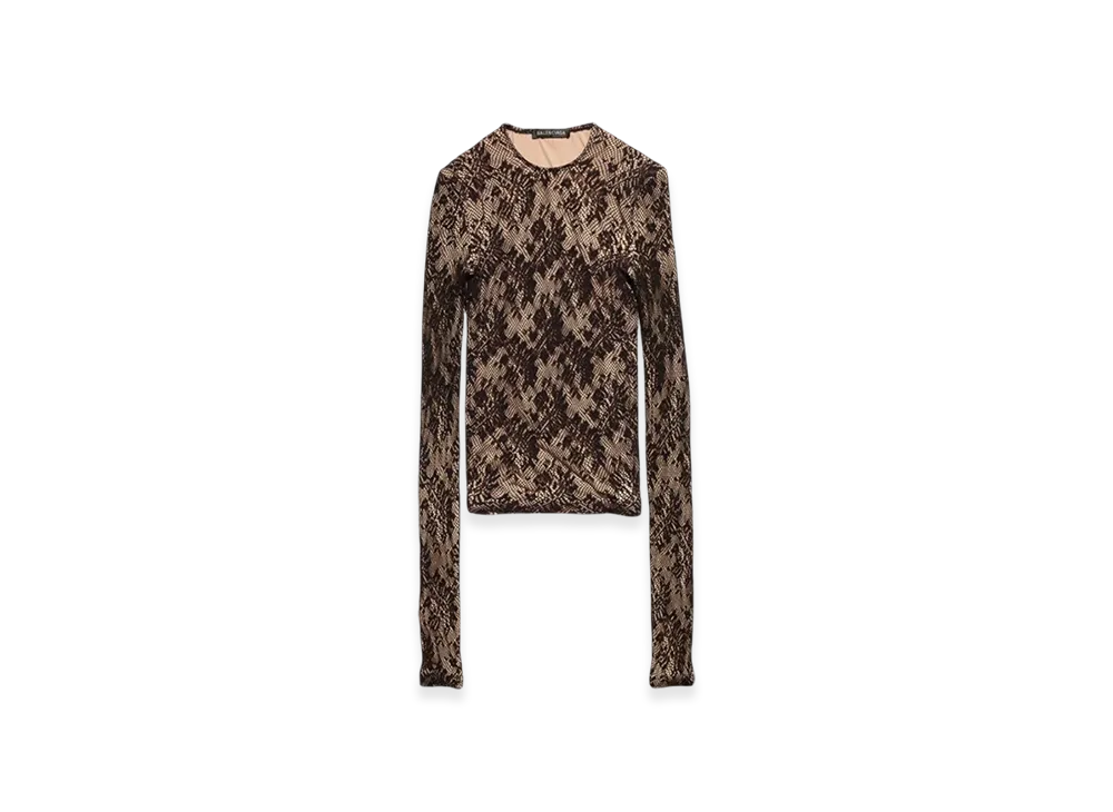BALENCIAGA Women's Lace Crewneck Top "Beige Black"