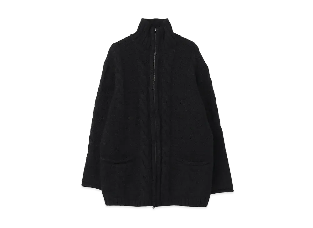 Yohji Yamamoto Pour Homme 3G REVERCE STITCHE CABLE TURTLE CARDIGAN "Black"