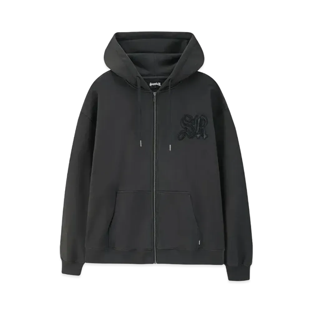 SUPPLIER Cross Leather Patch Zip Hoodie "Black"