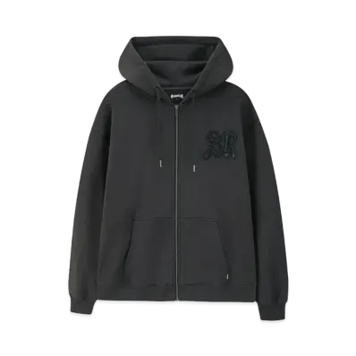 SUPPLIER Cross Leather Patch Zip Hoodie "Black"
