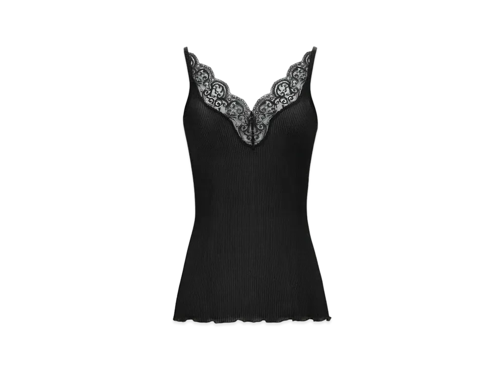 Saint Laurent Women's Laced Tank Top in Ribbed Silk Jersey "Black"