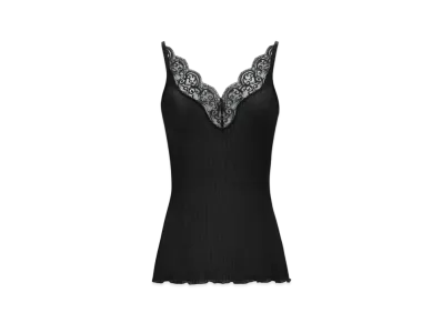 Saint Laurent Women's Laced Tank Top in Ribbed Silk Jersey "Black"