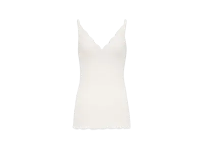 Saint Laurent Women's Laced Tank Top in Ribbed Silk Jersey "Naturel"