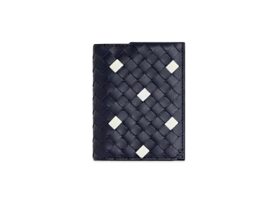 Bottega Veneta Intrecciato Piccolo Flap Card Case "Abyss/White"