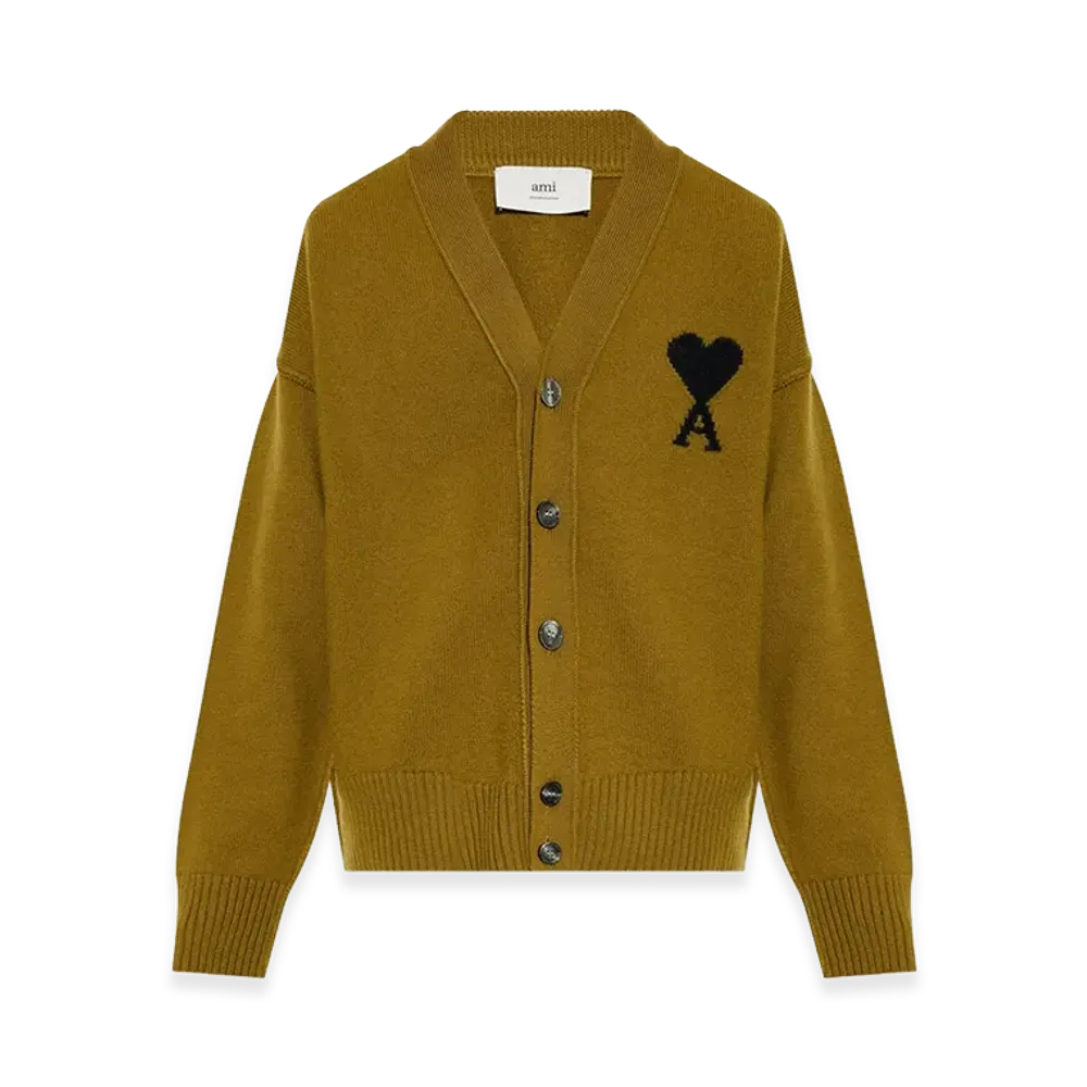 AMI PARIS Felt Cardigan "Bronze/Black"