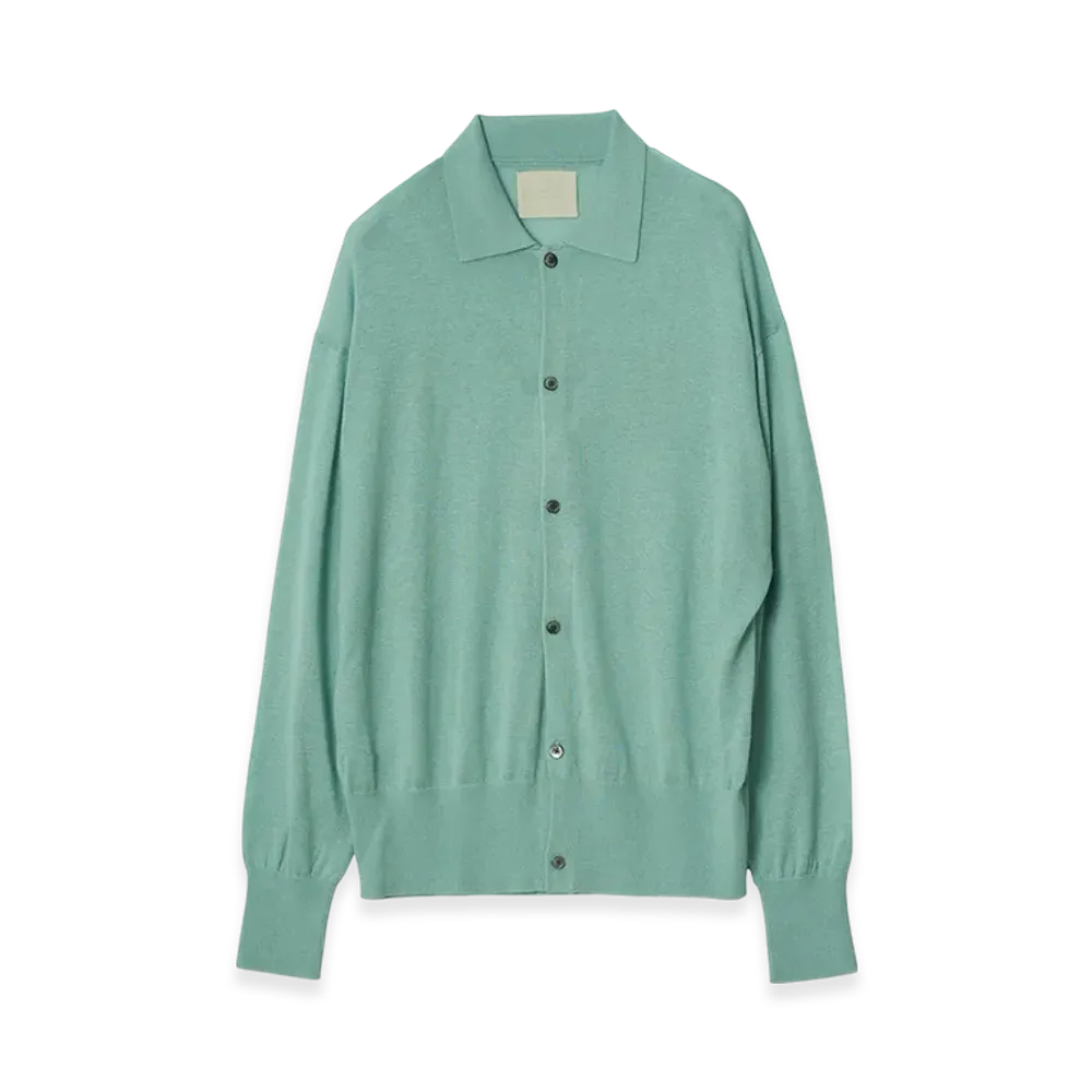 YOKE Silk Cashmere Sheer Shirt Cardigan "Mist Green"